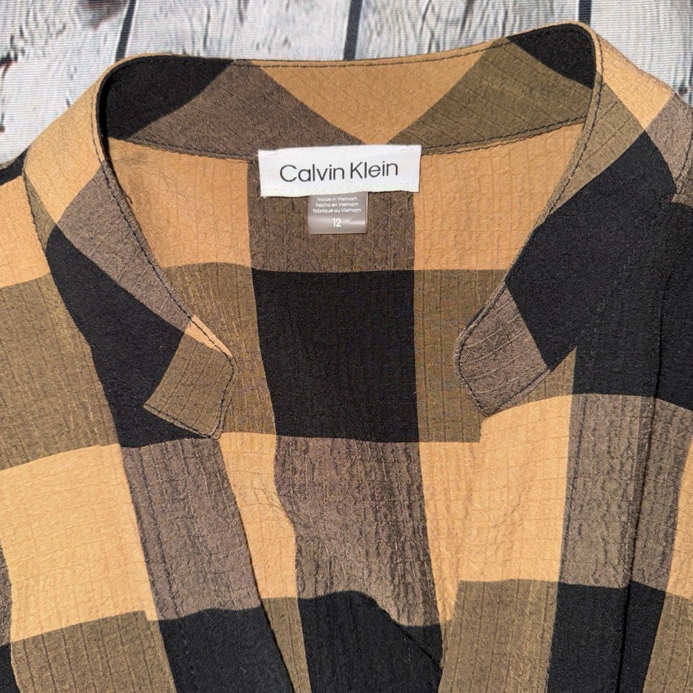 Calvin Klein Buffalo Check Surplice Midi Dress - Picture 8 of 8
